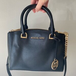 Michael Kors Black Pebbled Leather Satchel Crossbody Gold Hardware